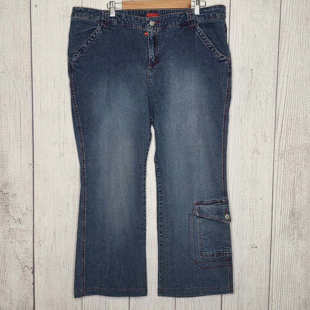 Vintage Y2K Kik Girl Cargo Jeans Plus Size 24 Red Stitch Utility Denim